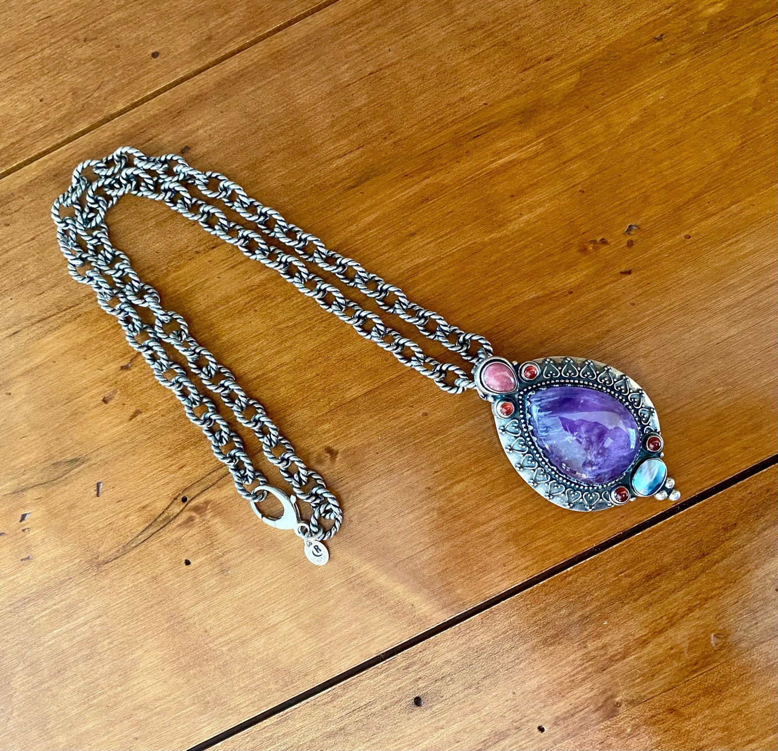 Carolyn Pollack Relios Ornate Sterling Silver Purple Amethyst Necklace