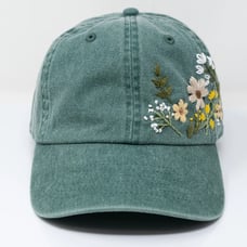 Hand Embroidered Floral Baseball Cap