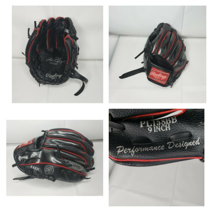 Rawlings 9 Inch T-ball Glove Black & Red Baseball Mitt PL158BB EAEH