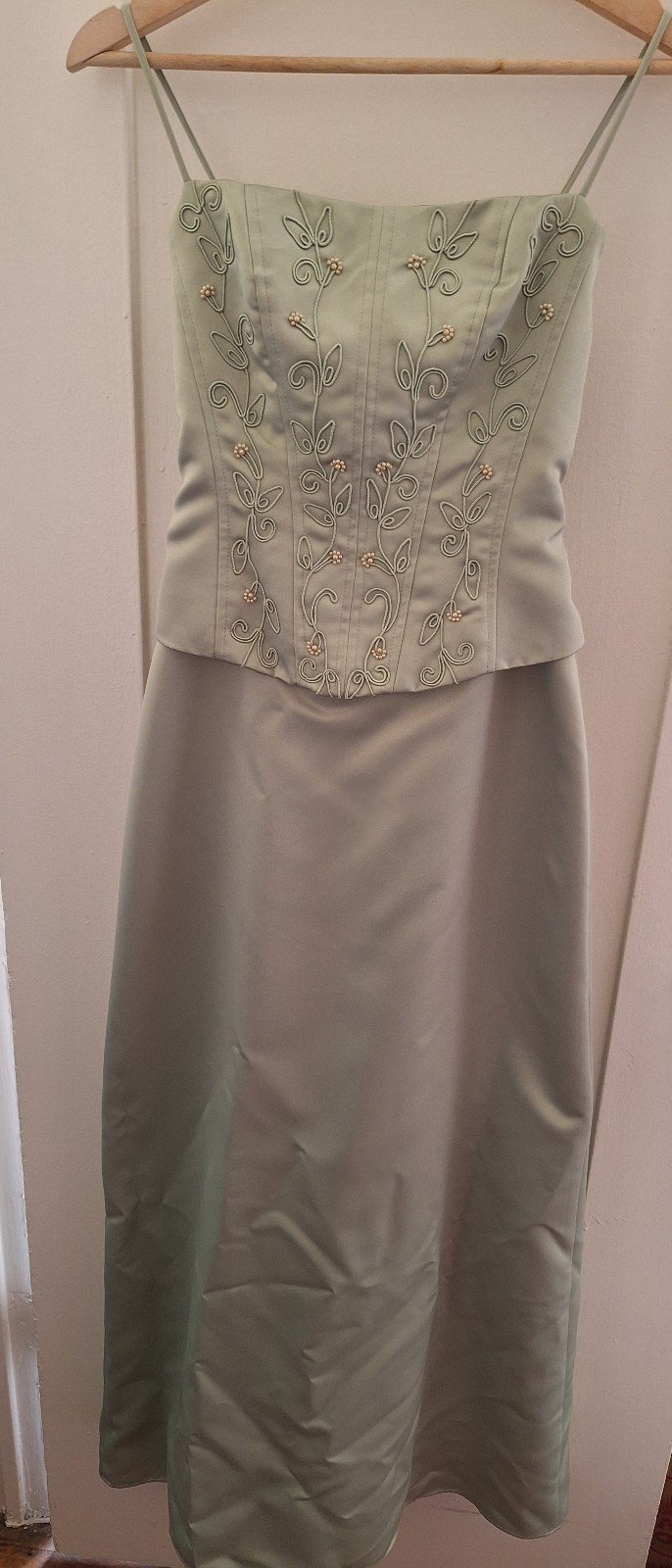 Beautiful Beaded Light Green Prom Dress with overshoulder matching sash