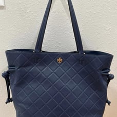 Navy Tory Burch Georgia Quilted Tote Bag