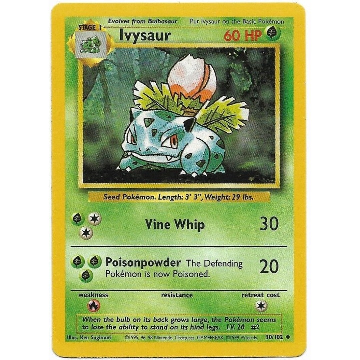 1999 WOTC Pokemon Game Base Set #30/102 Ivysaur Non-Holo MINT Stage 1