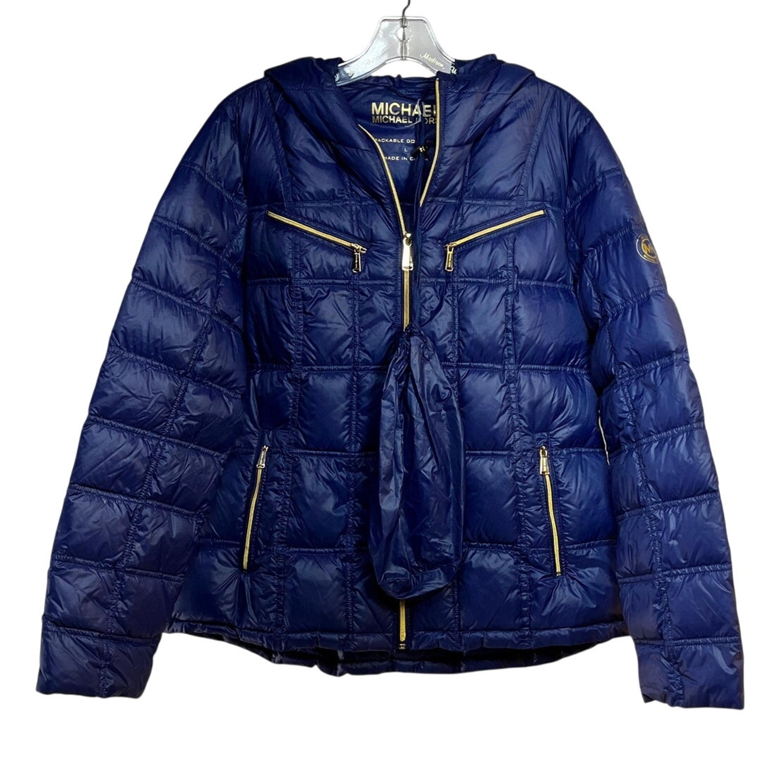 Michael Michael Kors Women's Large Hooded Packable Down Fill Puffer Coat Blue