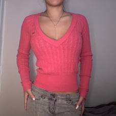 Hollister Vintage Hot Pink Long Sleeve V Neck