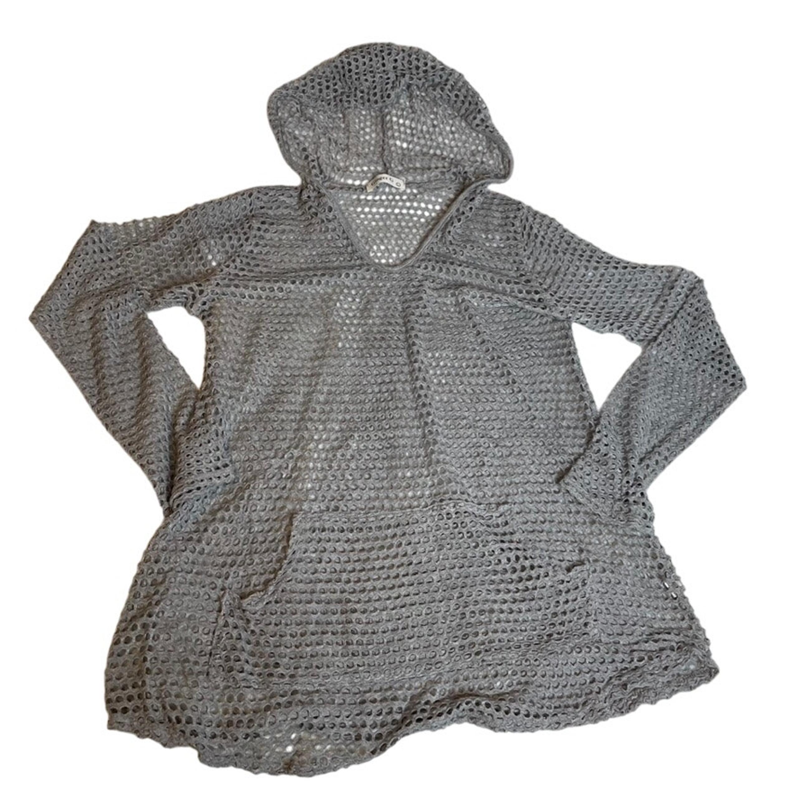 GINGER G Mesh Grey Large Hooded Hoody Longsleeve Pullover Sweater Alt Goth Rave