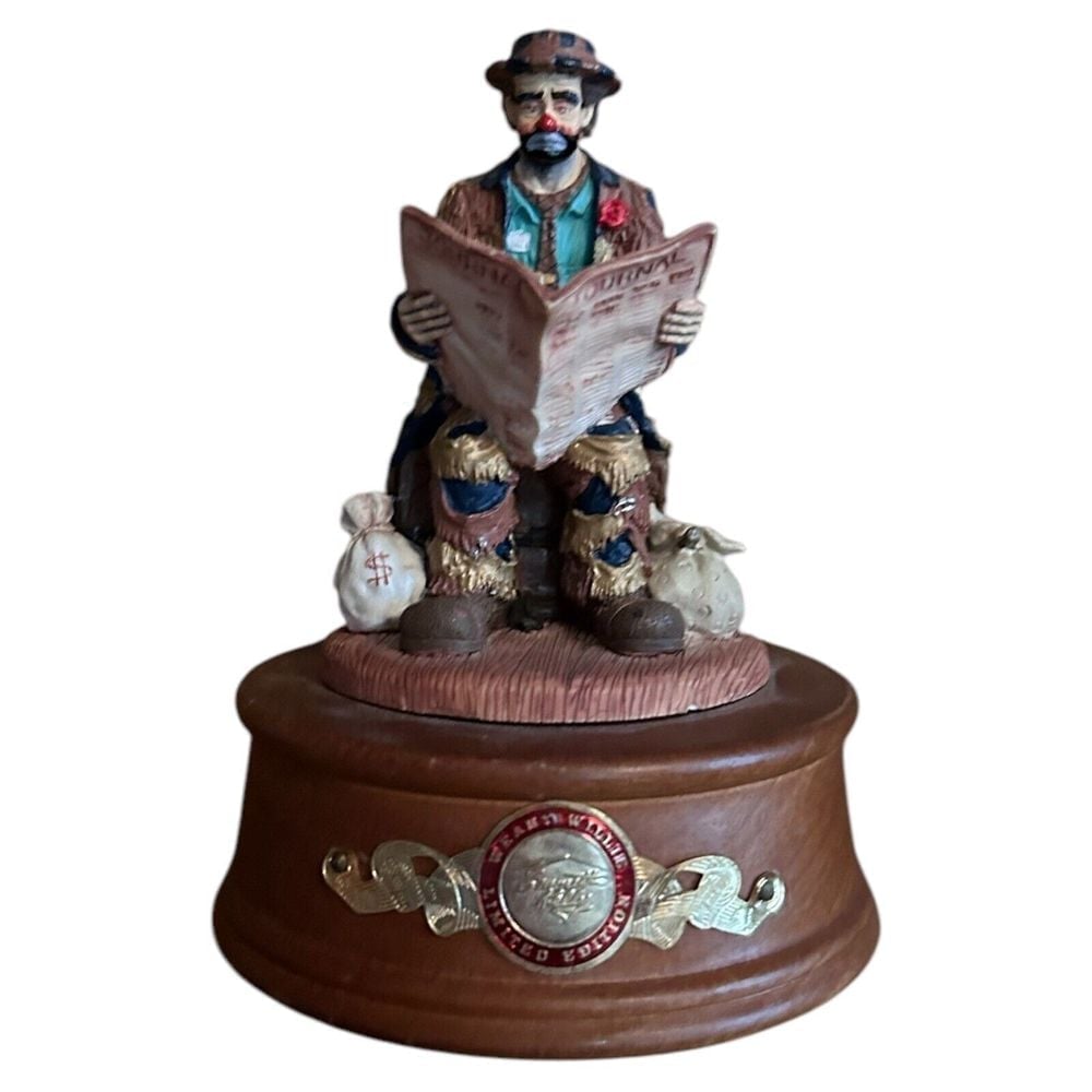 Emmett Kelly Jr Good Times Clown Figurine Vintage Music Box Journal Money Bag