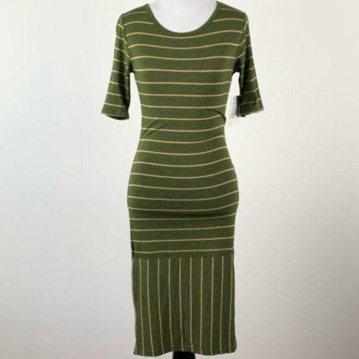 Lularoe straight Julia dress sz XS 00-0 green tan