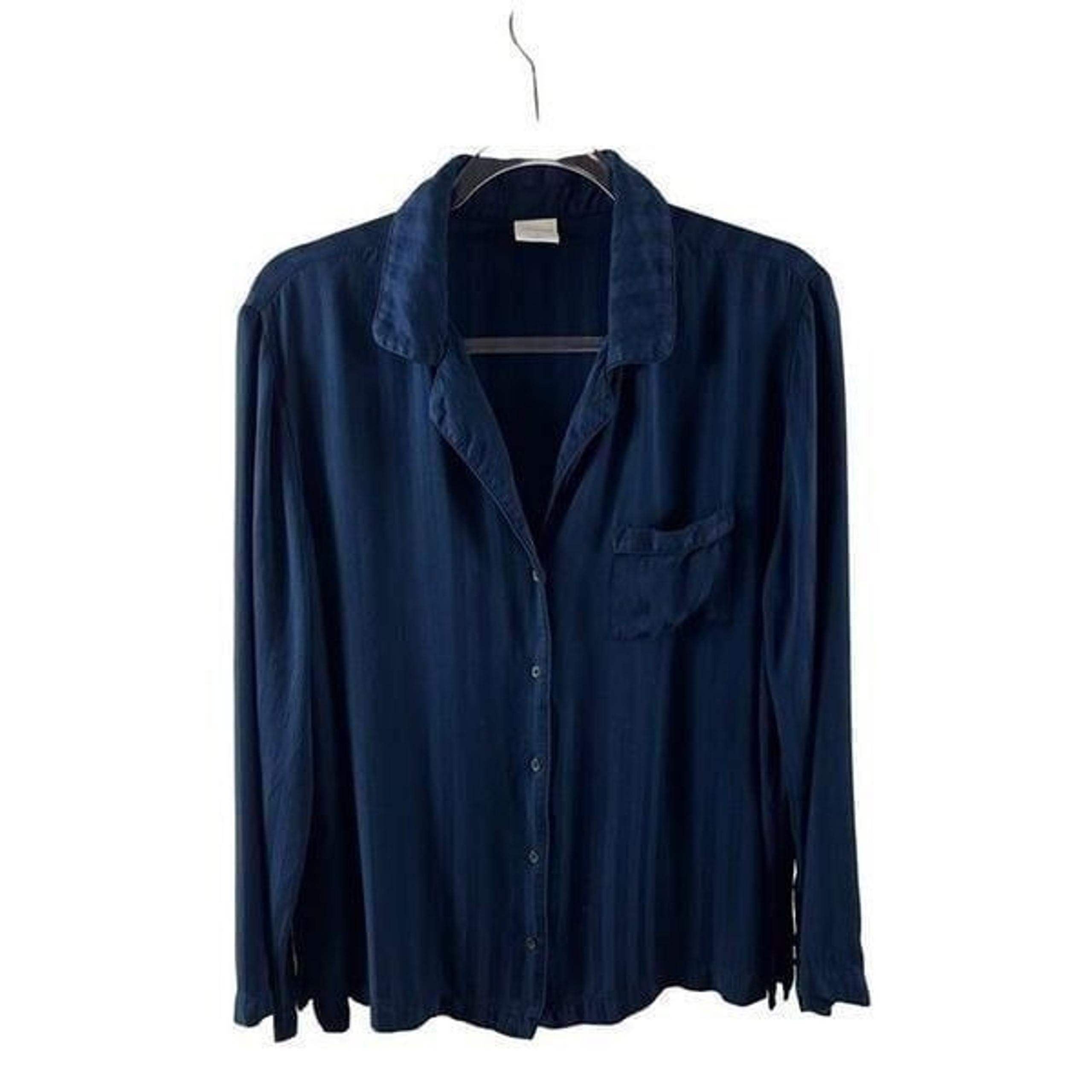 Soma Shadow Stripe Notch Collar Button Down Long Sleeve Pajama Top XL Navy Blue