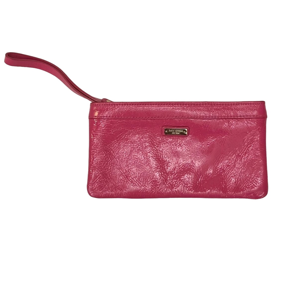 KATE SPADE NEW YORK 178 Hot Pink Leather Zip Wristlet Polka Dot Lining