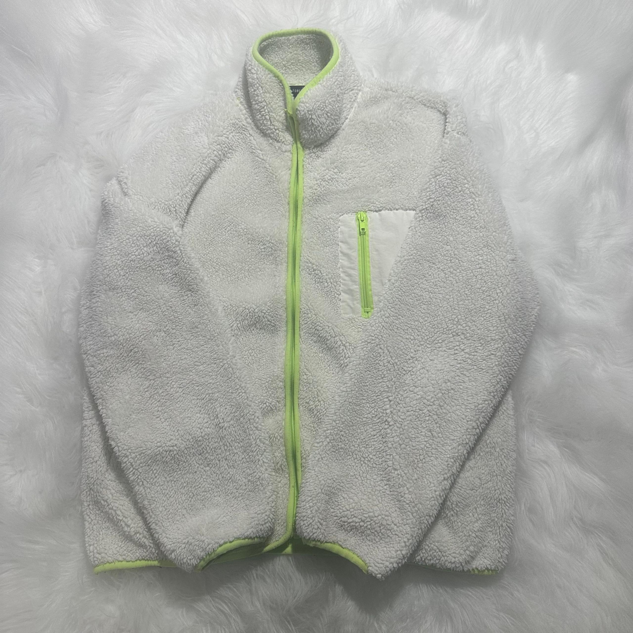 Green and white Forever 21 Sherpa fleece jacket Forever 21 White Fluffy Jacket