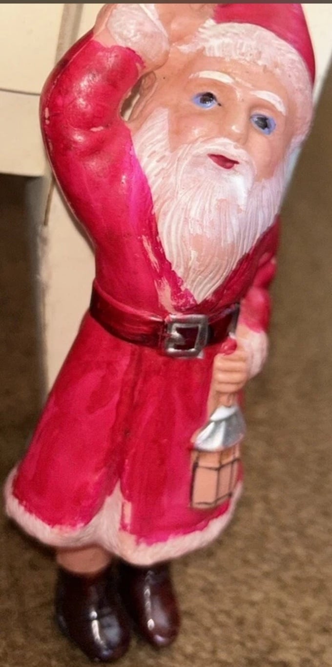 Vintage 1930s Celluloid Santa with Lantern Waving Japan 6”