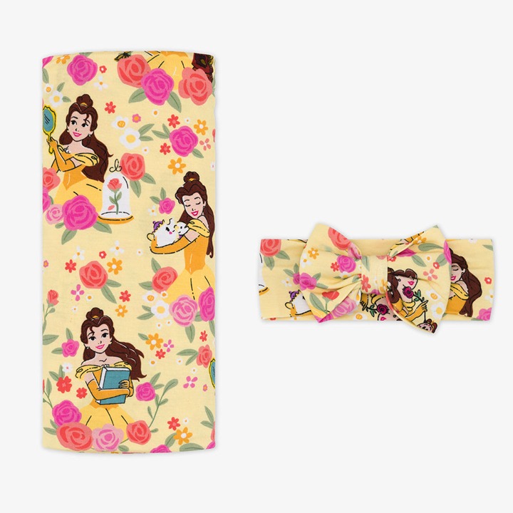 Little Sleepies Princess Belle Swaddle and Luxe Bow Headband Set