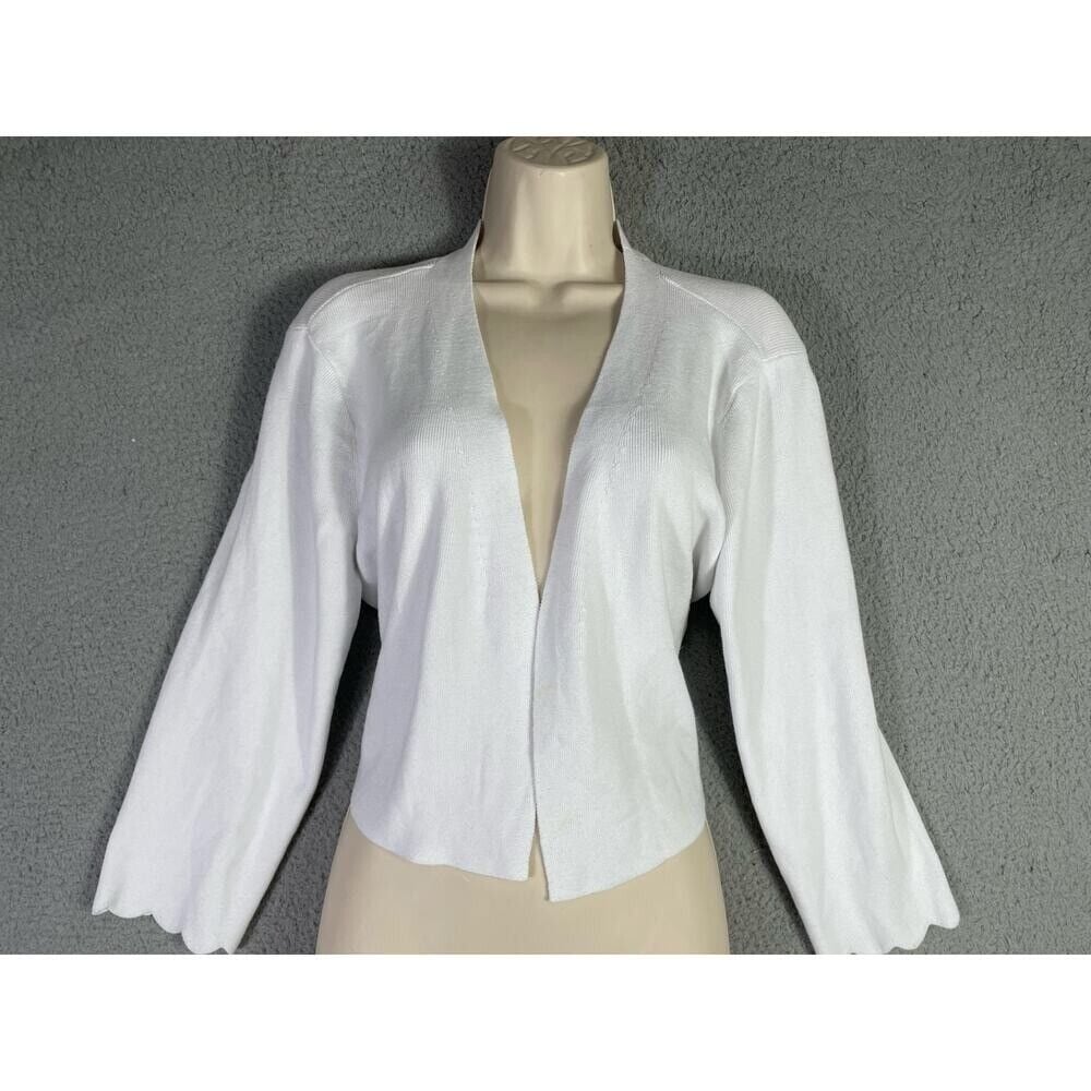Talbots White Bell Sleeve Cotton Knit Cardigan Sweater Women's Large Open Front