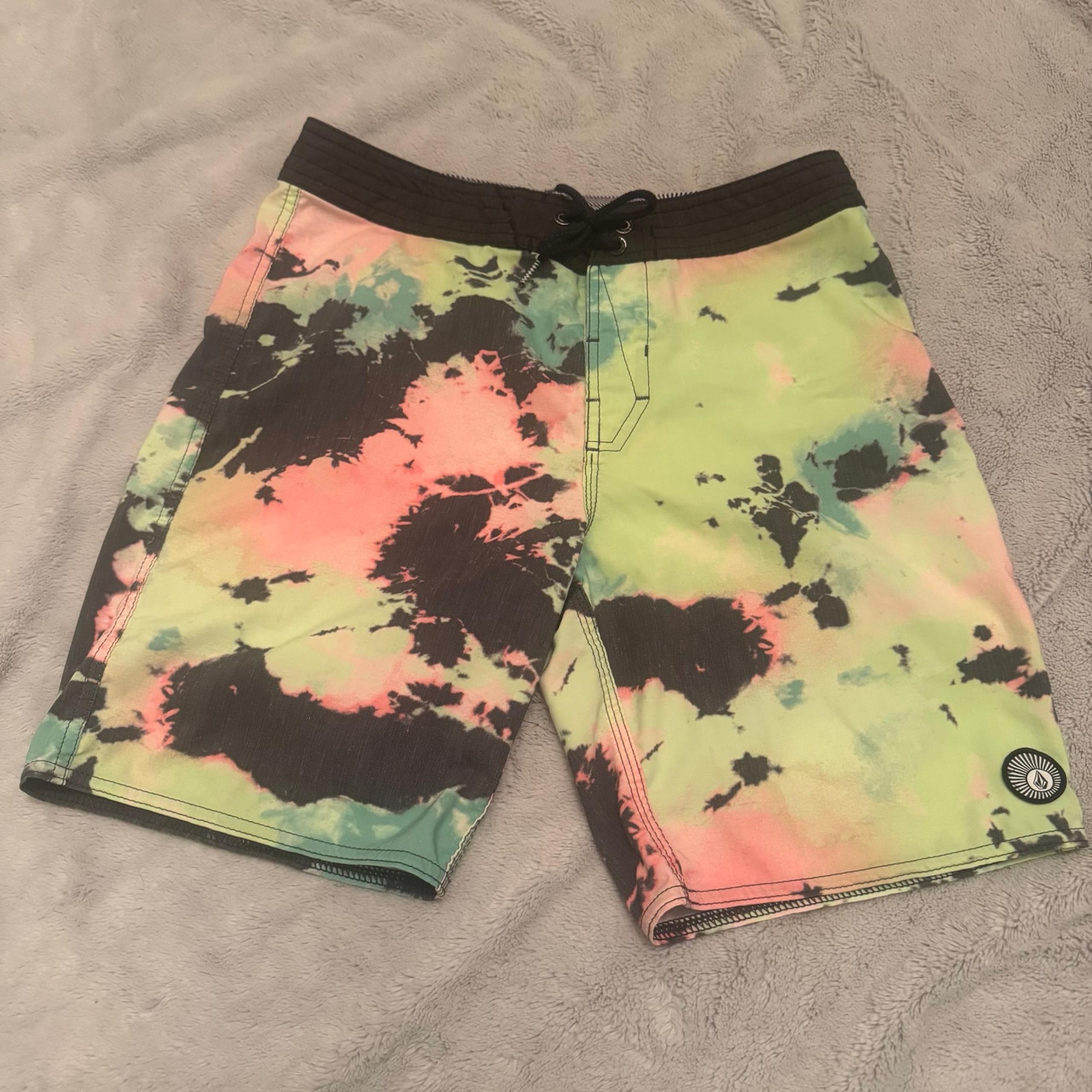 Volcom Bolinas Stoney Multicolored Tie Dye Front Tie Mens Board Shorts Size 29
