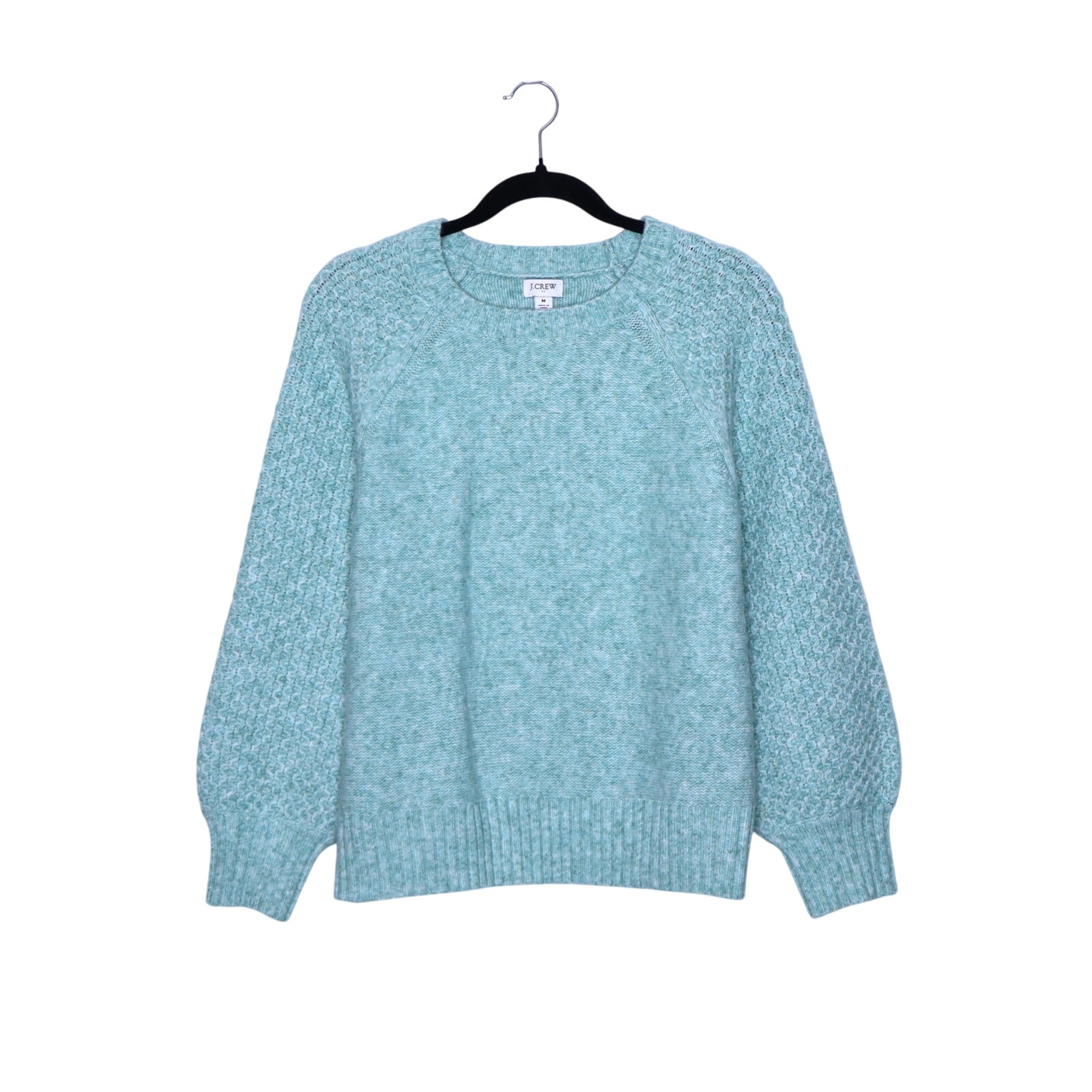 J. CREW Honeycomb Balloon Sleeve Sweater Wintergreen Knit Casual Women's M