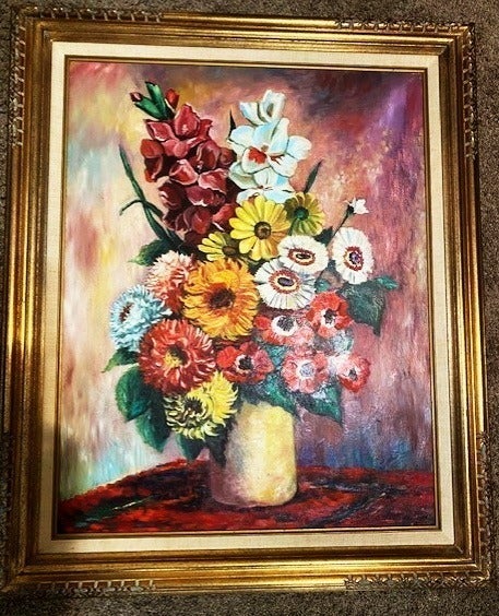 Harold Shank Vintage Original Oil Painting Bowl of Flowers - Known USA artist