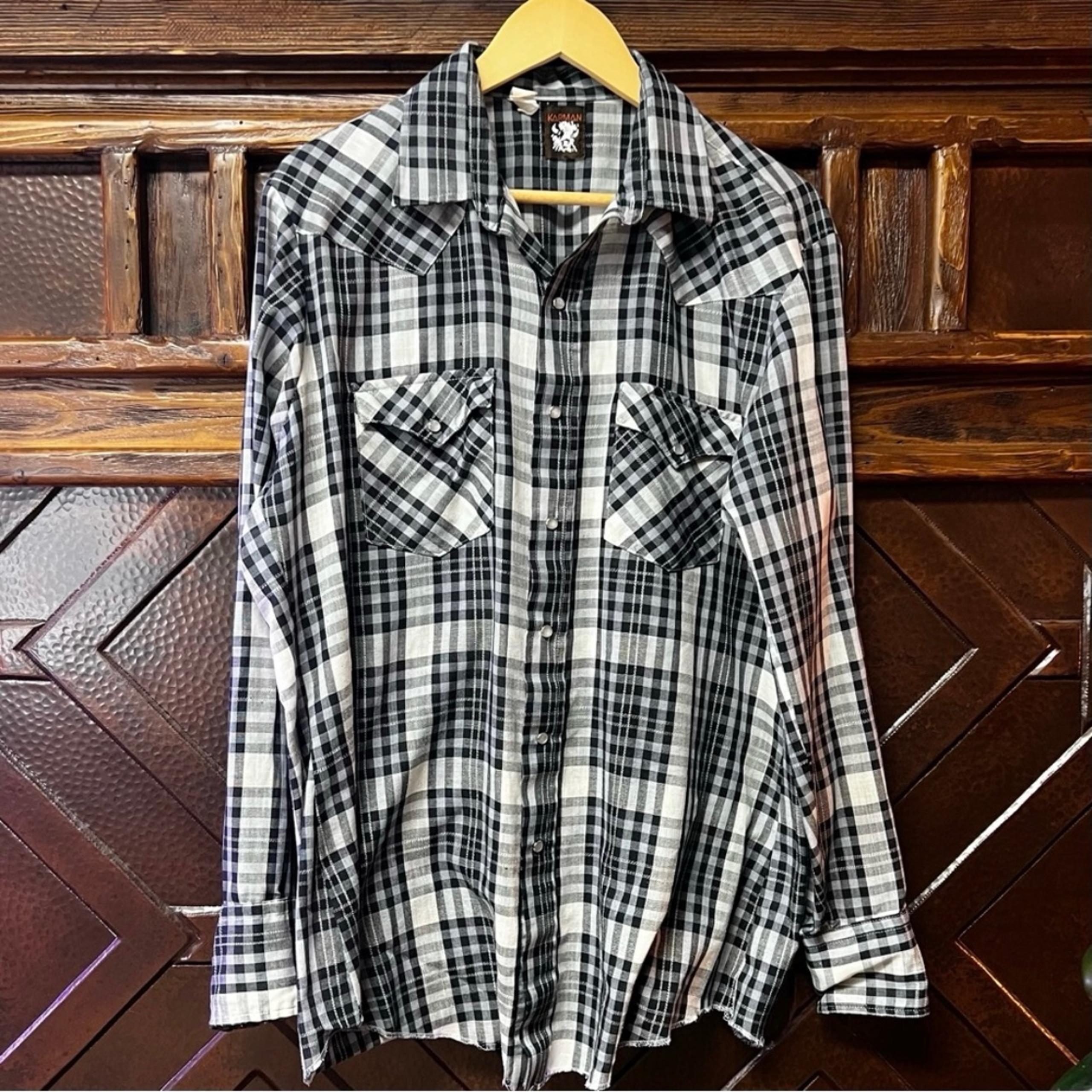 Black and White Plaid Men's Pearl Snap Shirt