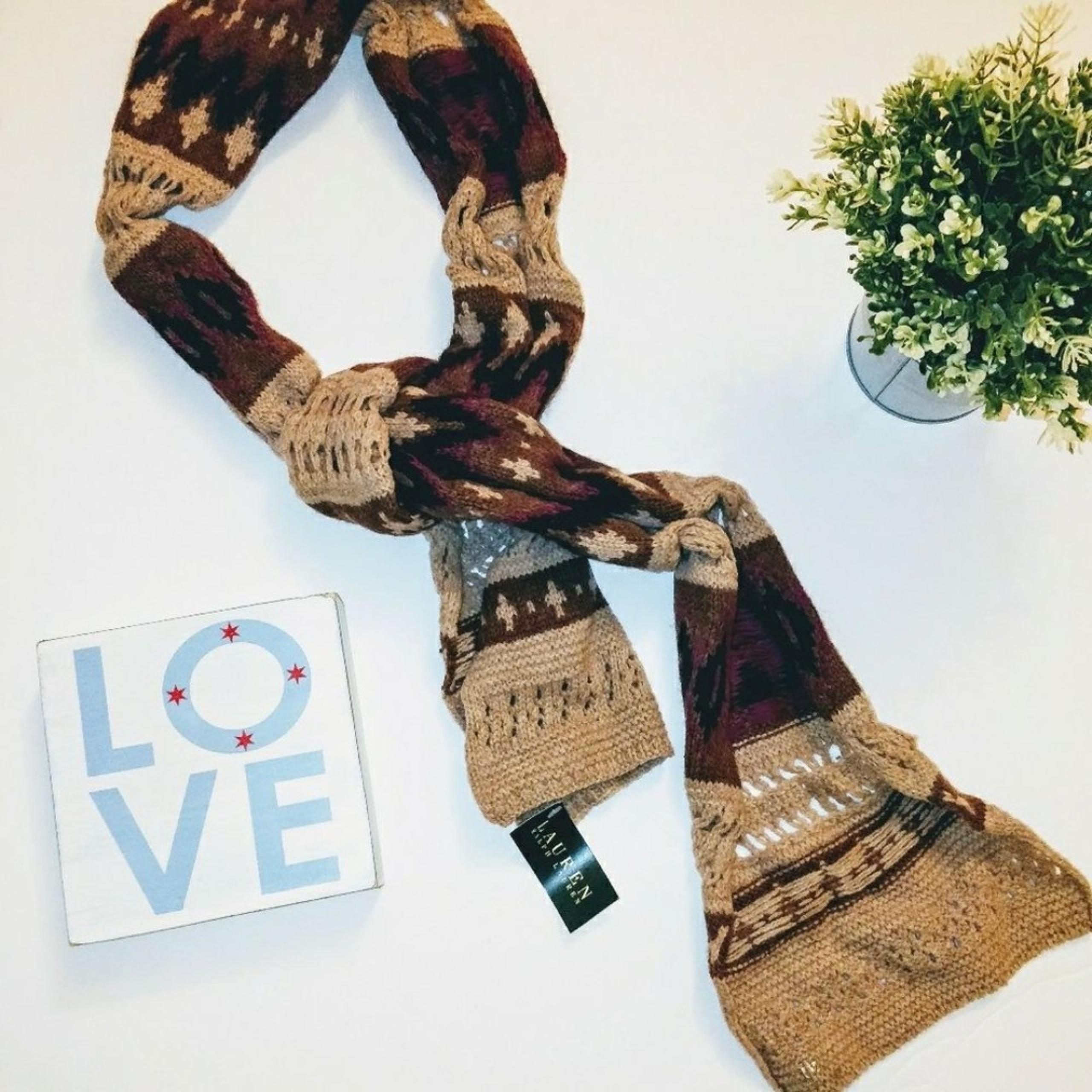 NEW Ralph Lauren $129 NWT LRL Brown Tan Sweater Wool scarf Winter Fair Isle