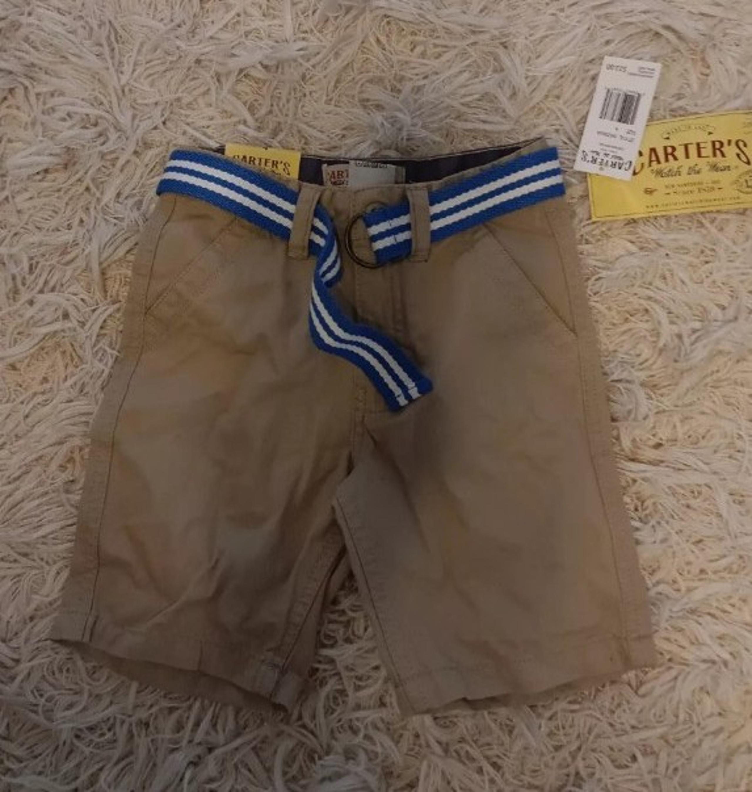 CARTERS KHAKI BELTED SHORTS- BOYS SIZE 4– NEW WITH TAGS