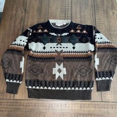 Campus Argyle Sweater Vintage Pullover Leather Accent Sz Large Brown Black 1990s