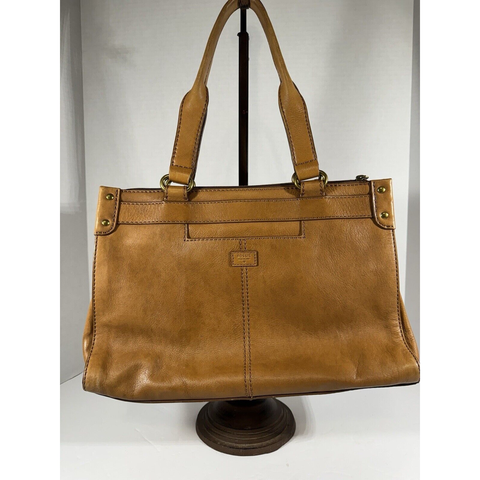 Fossil Satchel/Handbag Brown Leather W/ Brass Tone Hardware, Fossil Dangle Charm