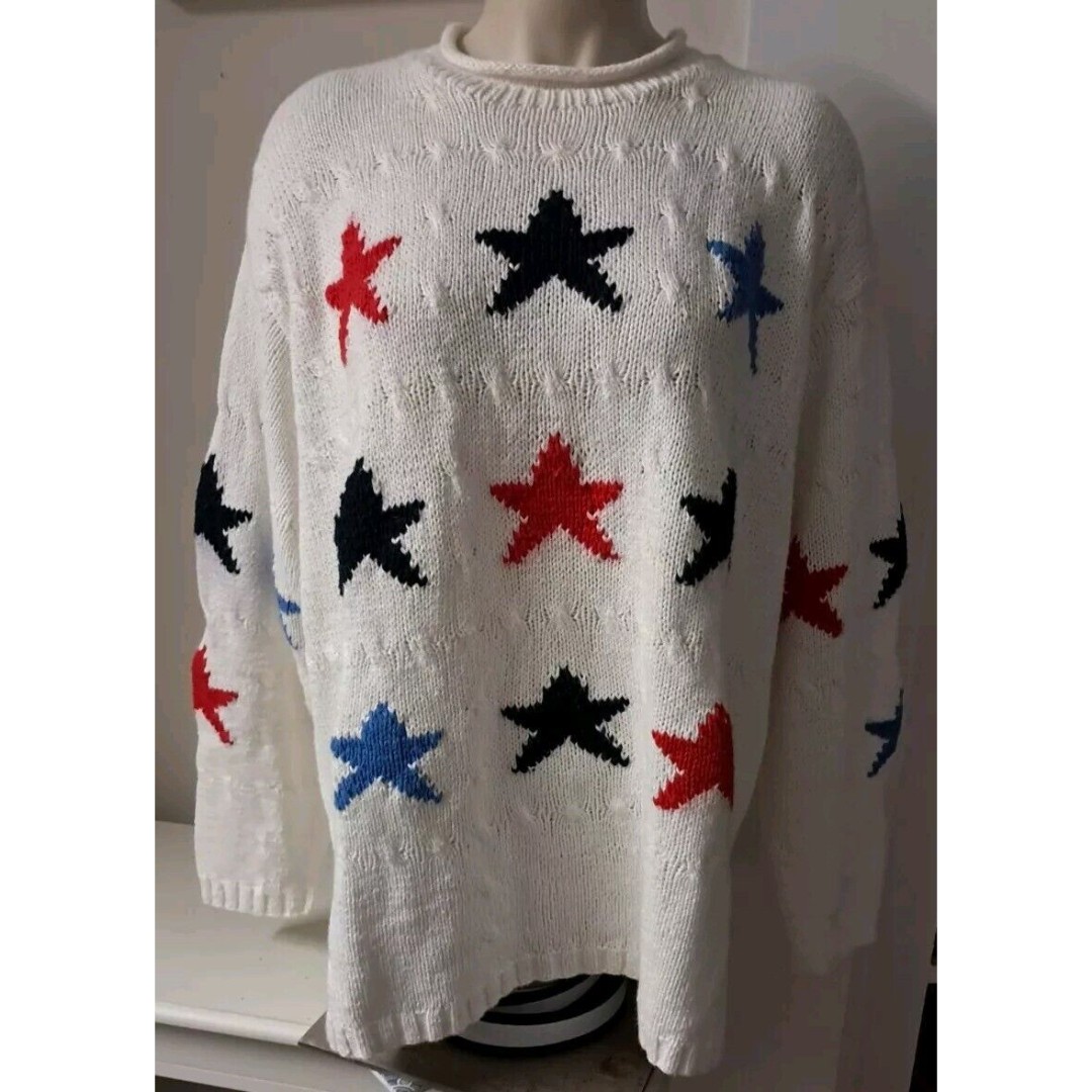 Marisa Christina Vintage Stars Sweater 2xl Hand Knit Cottage Core Olympic Ready