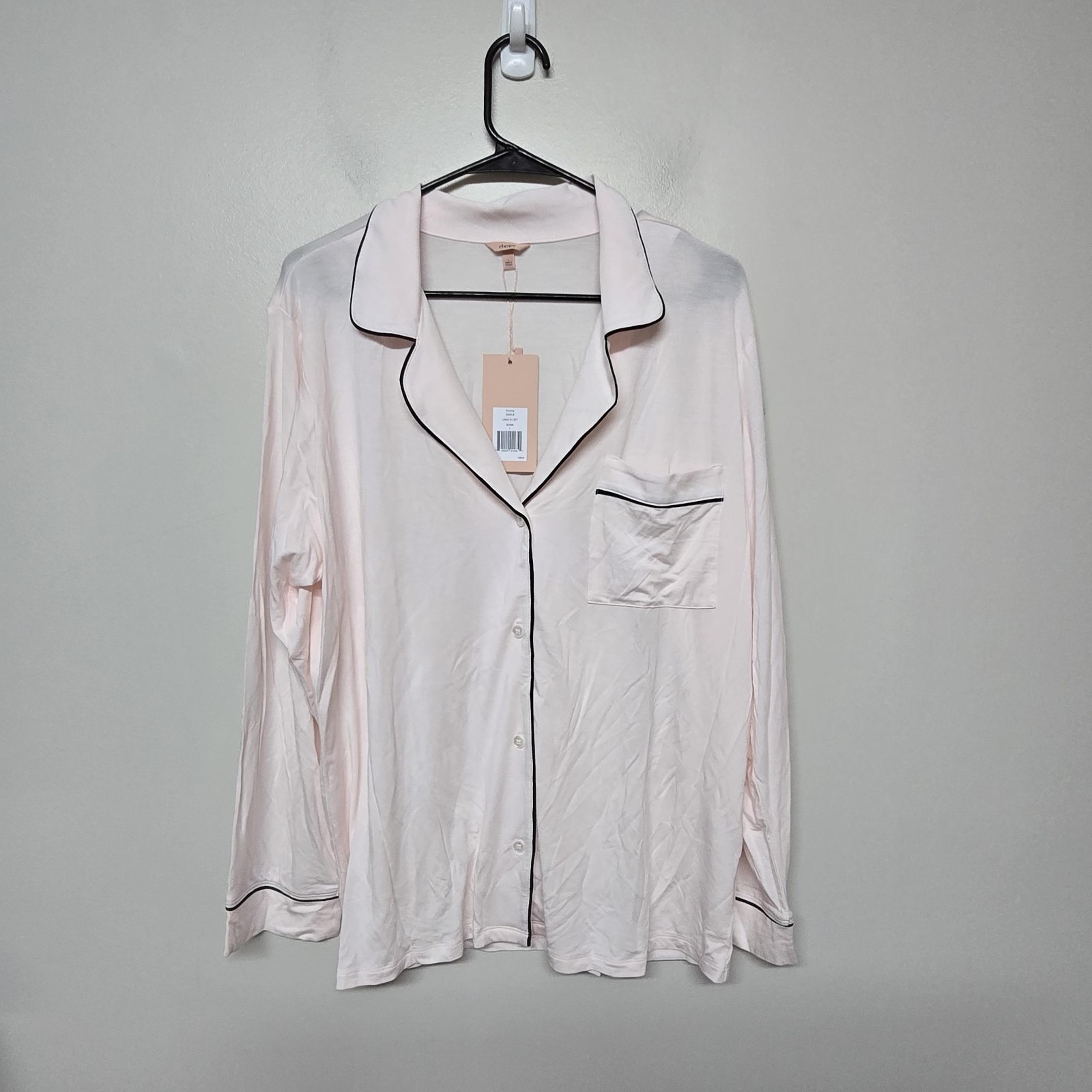 Eberjey Gisele Womens Long Sleeve PJ Top Only Pink Sorbet Black Sz XL NWT