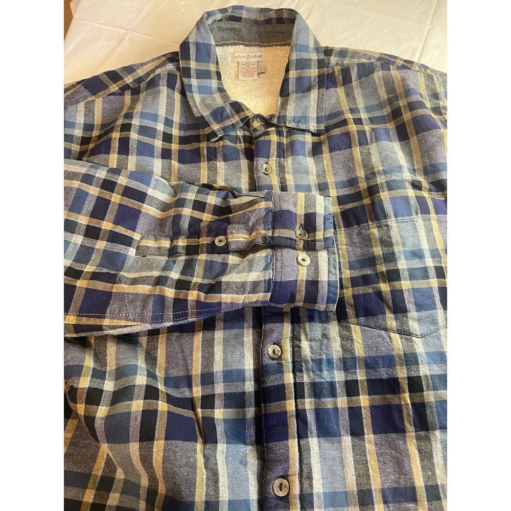 Men's Carbon 2 Cobalt Blue Plaid Flannel With Full Sherpa Lining Shaket-Size L