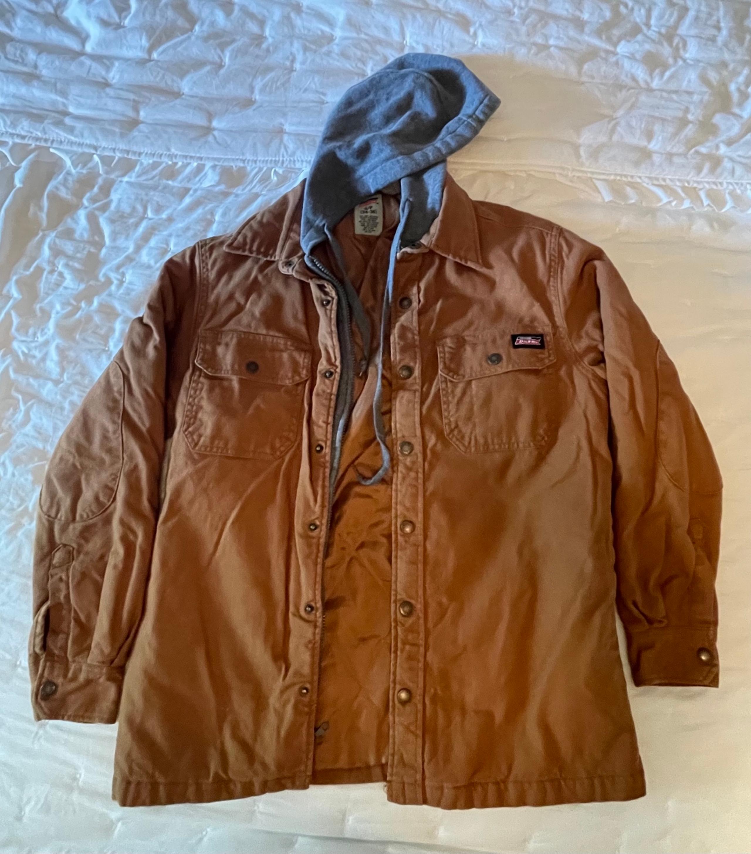 Dickies Jacket Mens Sz S (34-36) Canvas Quilt Lined W/ Hoodie Full Zip Work Wear