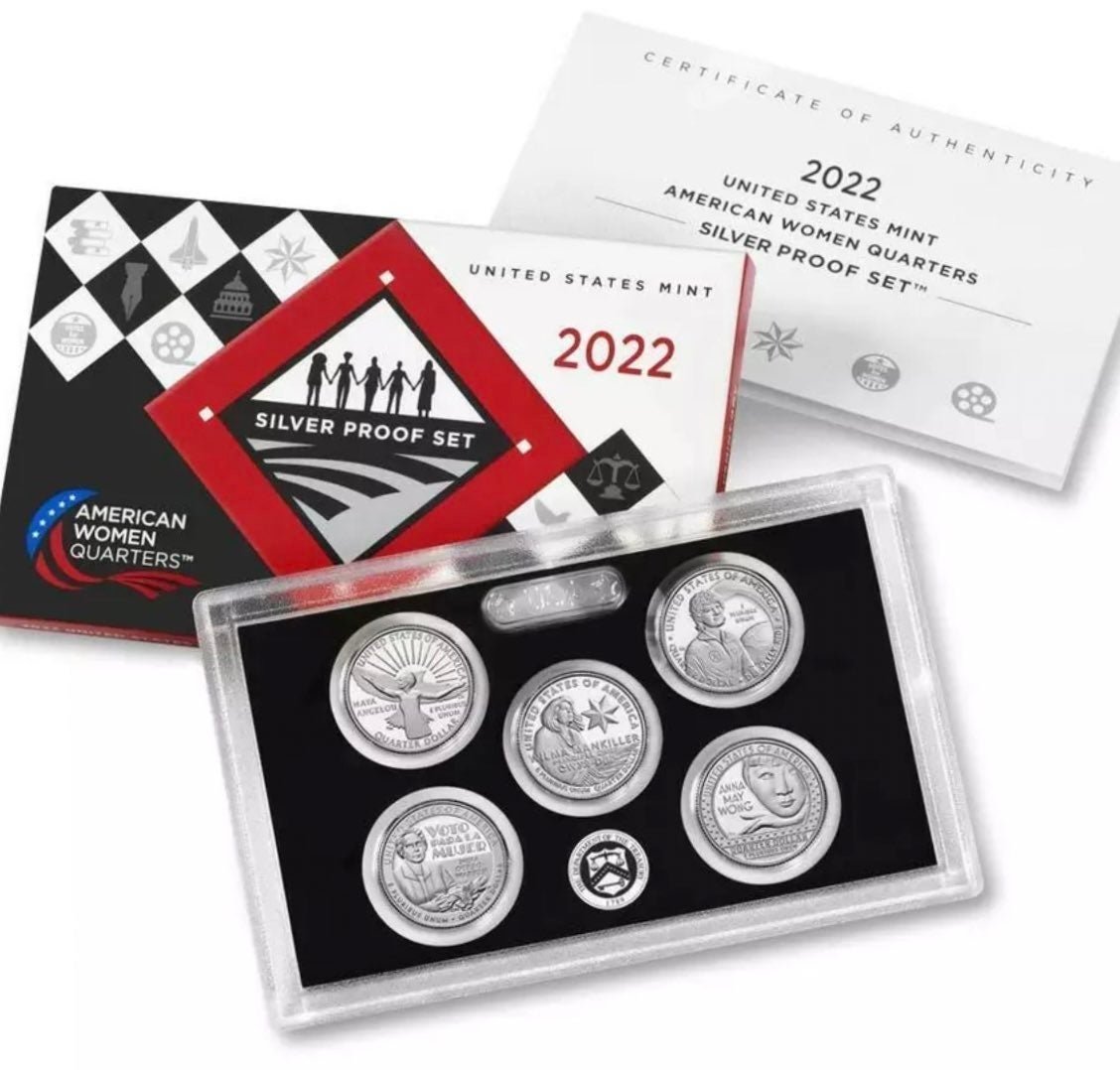 US Mint FIRST WOMENS SILVER Proof 2022 Quarter Set - 5 Pristine Cameo - Box & CO