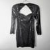 Vintage 1980s Cache Black Sequin Cocktail Long Sleeve Mini Dress, size 6
