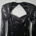 Vintage 1980s Cache Black Sequin Cocktail Long Sleeve Mini Dress, size 6