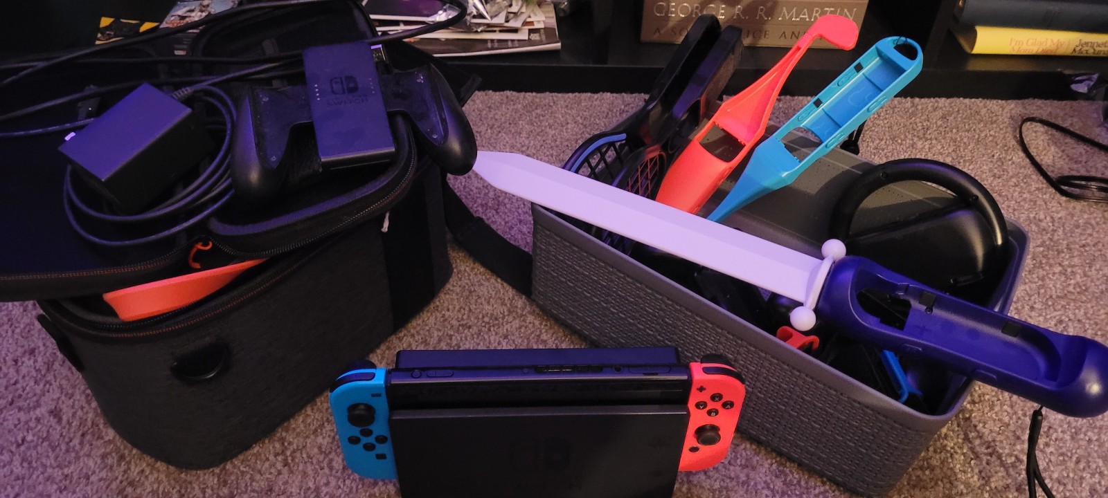 Nintendo Switch System w/ Carrying Case, Joy Con Accessories, Ring Fit.