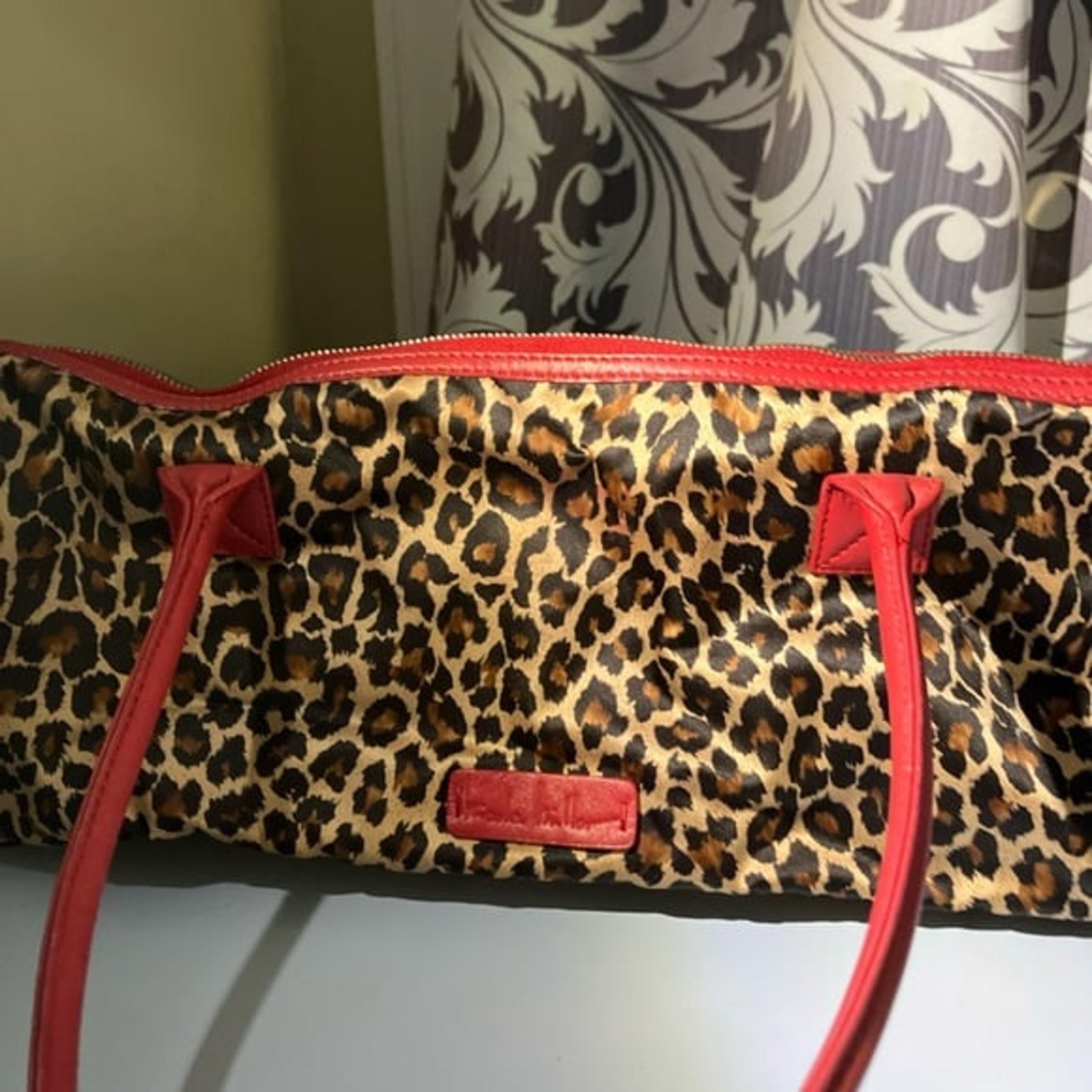 Nicole Miller Leopard Print Handbag with Red Accents