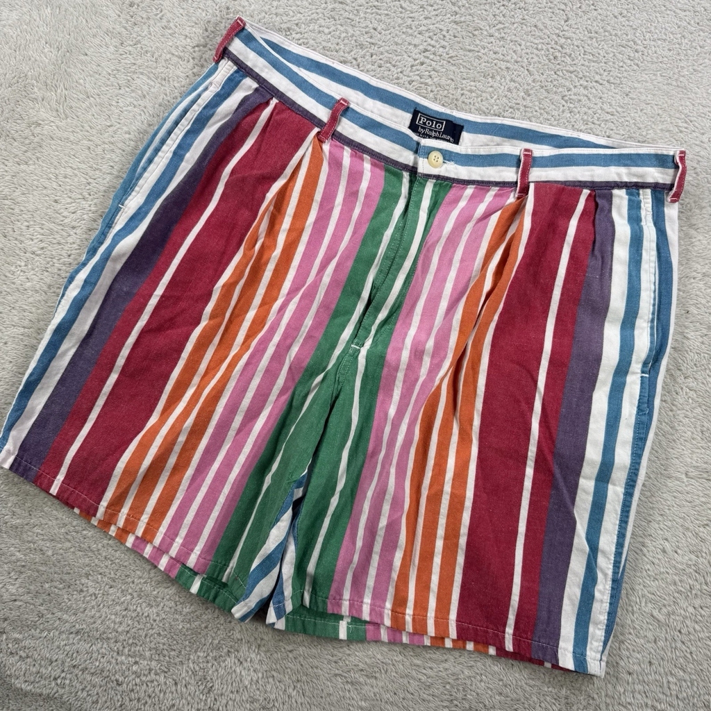 Vintage Polo Ralph Lauren Shorts Mens 34 Multicolor Striped Made in USA Chino