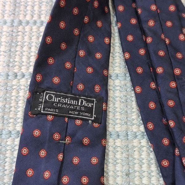 Vintage Christian Dior Cravates Tie 100% Silk in Blue Print