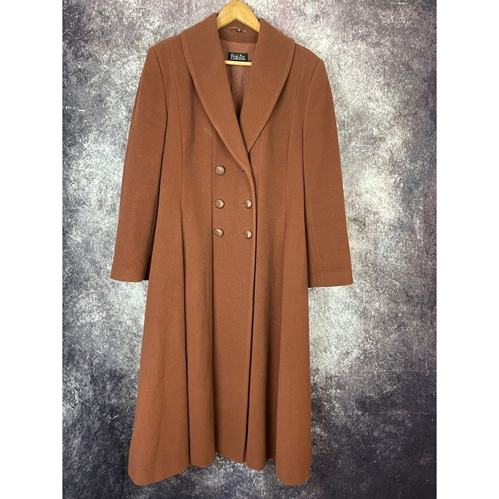 Vintage Wool Cashmere Coat Women L Brown City Retro Designer Old Money Regency