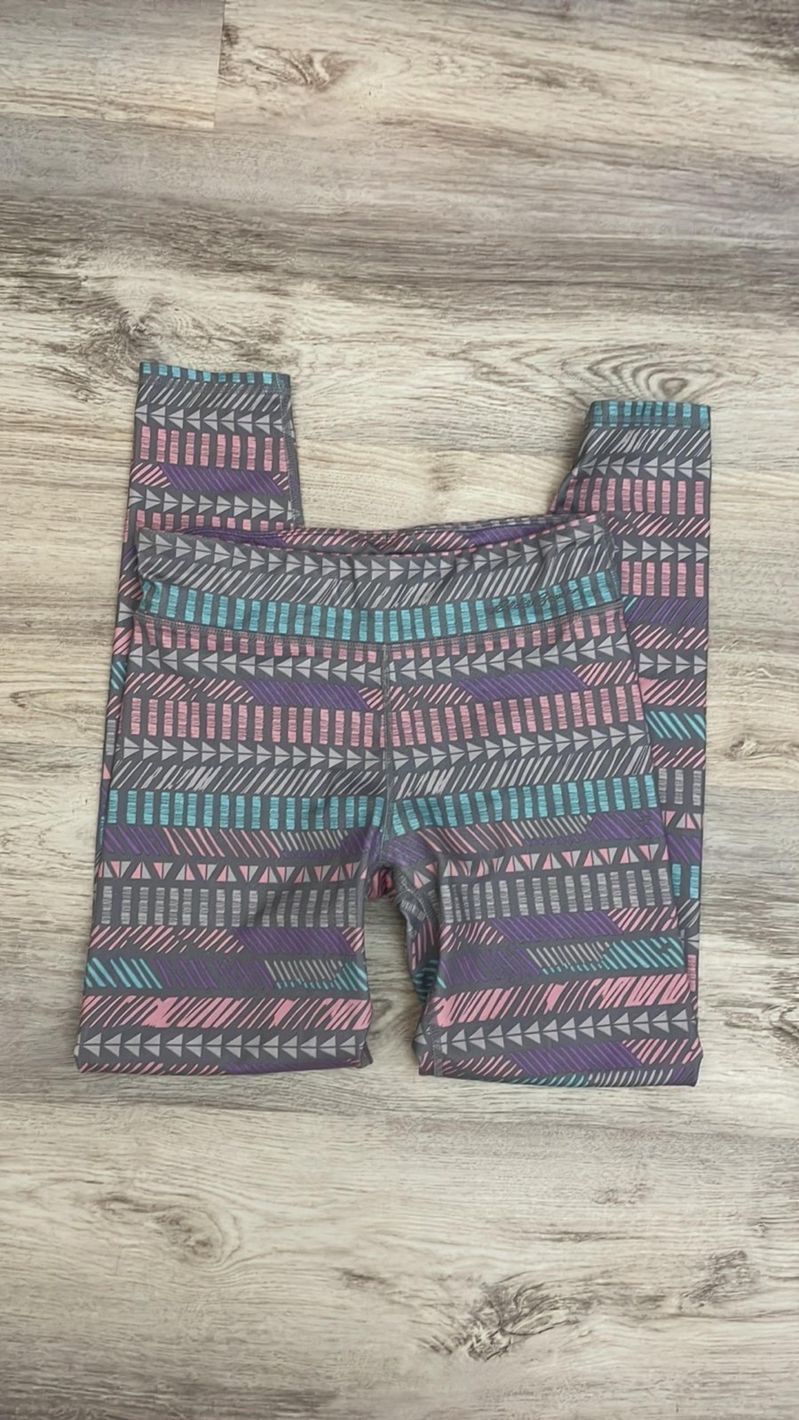 Eddie Bauer Pastel Pink Blue Gray Tribal Print Girls Leggings Size L (14/16)