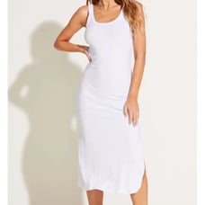 Vitamin A Swimwear tank top midi West Dress white ribbed deep slit small 6 NWT