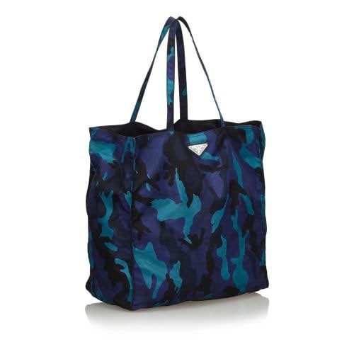 prada nylon camouflage tote bag - blue
