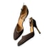 Charles Jourdan Brown Suede Ankle Strap Pumps With Gold Metal Heel, Size 8 1/2