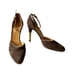 Charles Jourdan Brown Suede Ankle Strap Pumps With Gold Metal Heel, Size 8 1/2