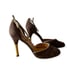 Charles Jourdan Brown Suede Ankle Strap Pumps With Gold Metal Heel, Size 8 1/2