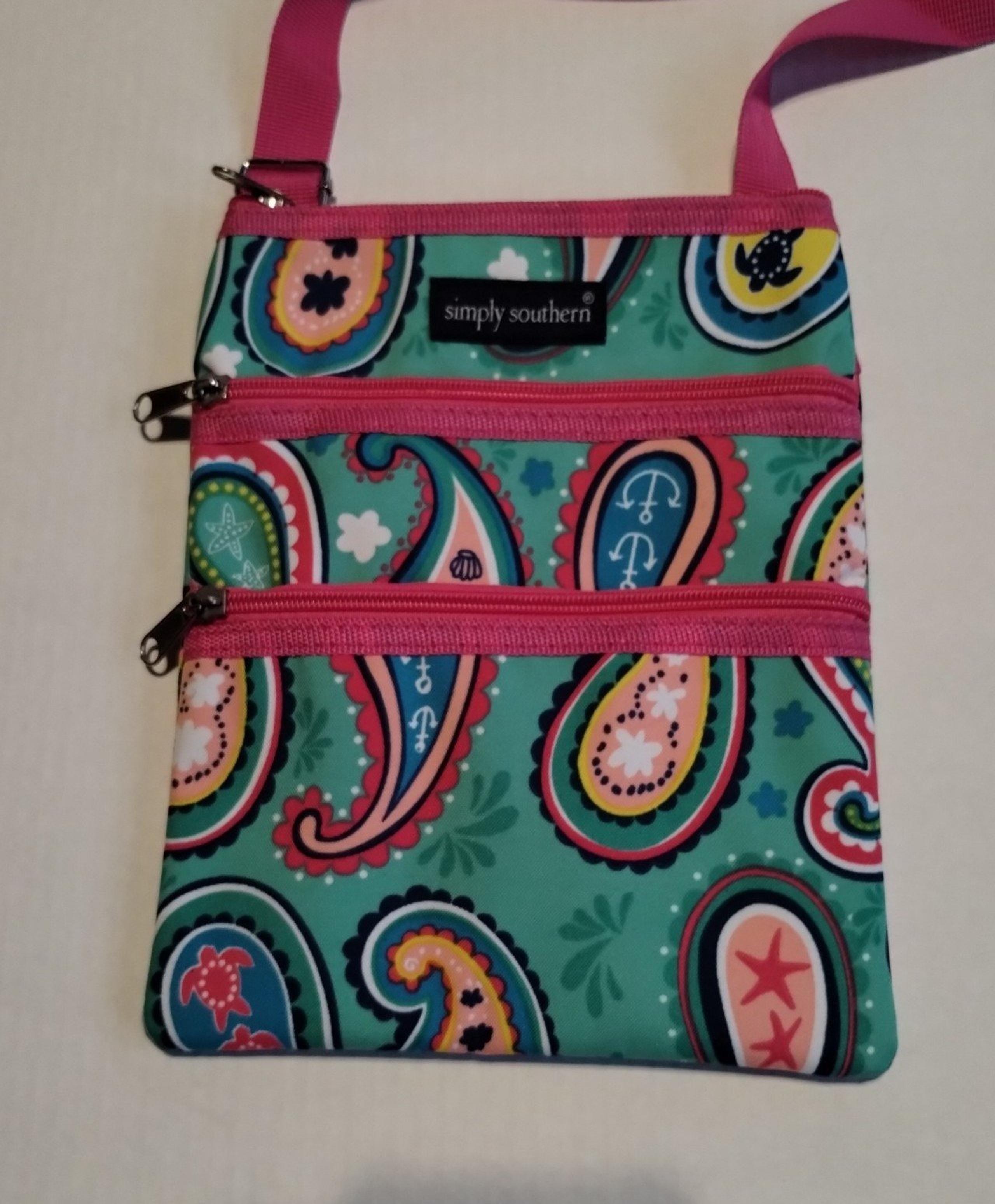 SIMPLY SOUTHERN Crossbody Bag Paisley with Pink Trim NWOT