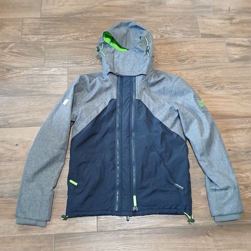 Superdry Wind Hybrid Jacket Mens Medium Grey Hooded Triple Layer Two Way Zip