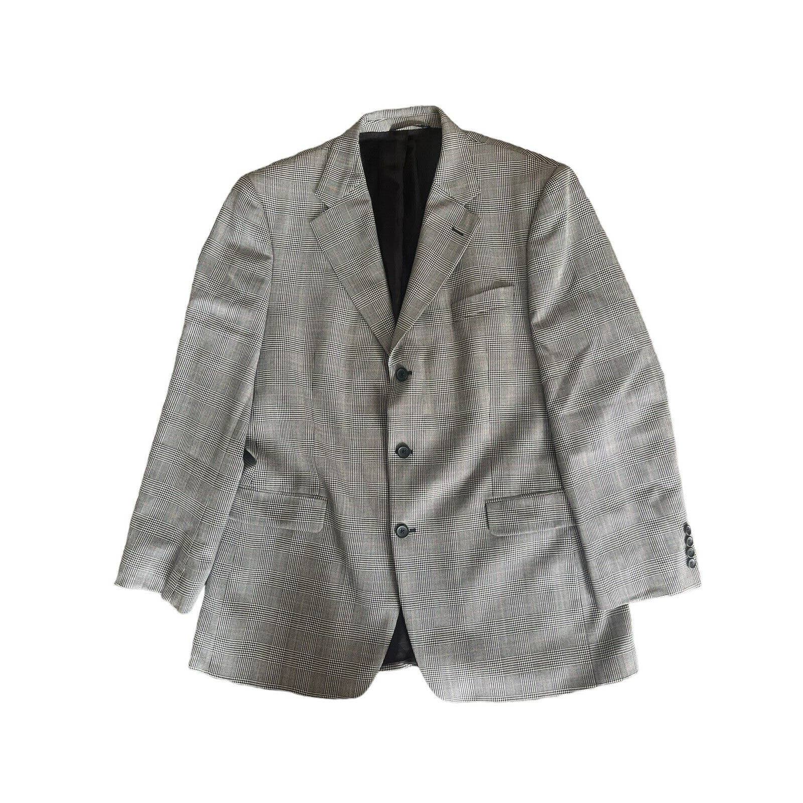 Brooks Brothers Plaid 100% Wool Blazer Sports Coat Suit Jacket 44L Gray