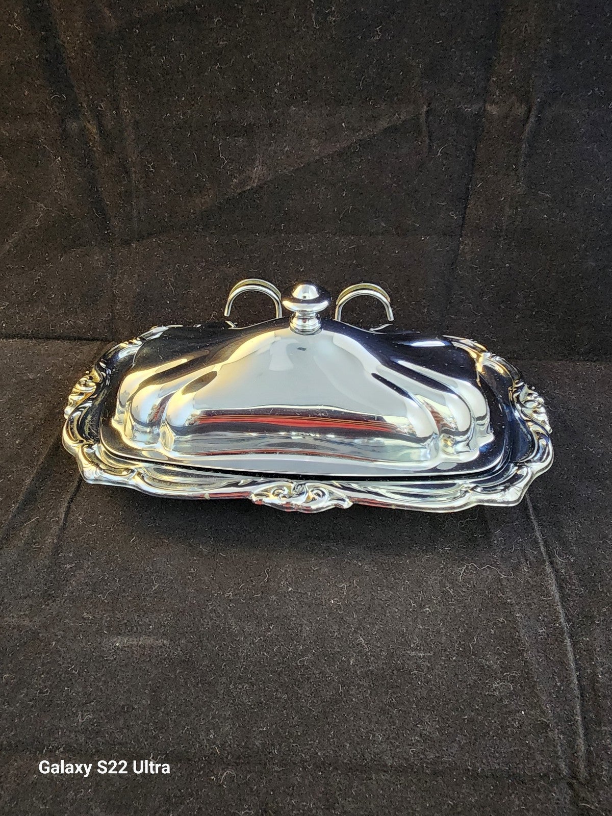 Vtg 1940's Krome Kraf Farber Bros Covered Butter Dish with Handle