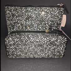2 Victoria's Secret VS Fashion Show black satin silver rhinestone makeup bag