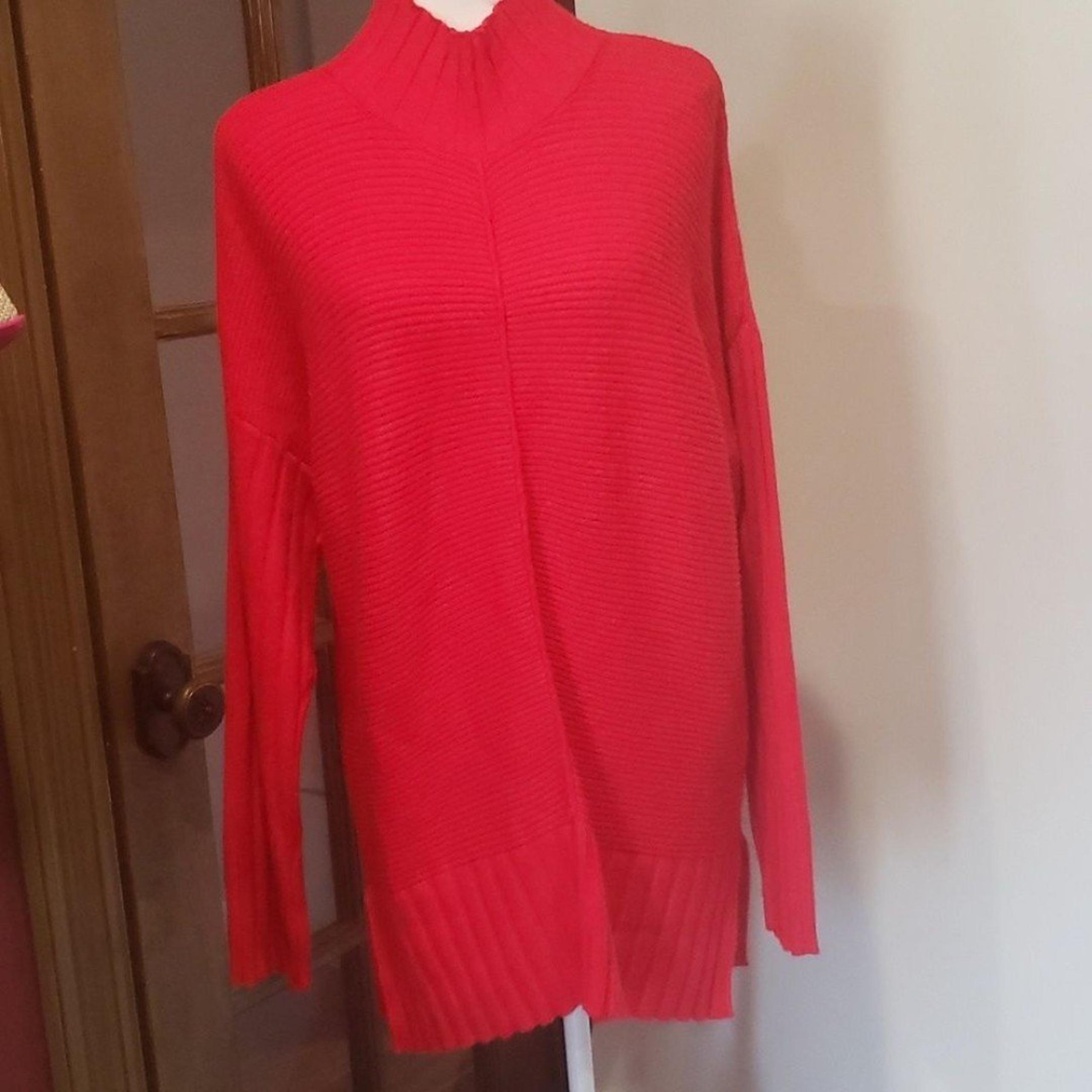 Crown & ivy red ribbed mock neck PXL Sweater nwot