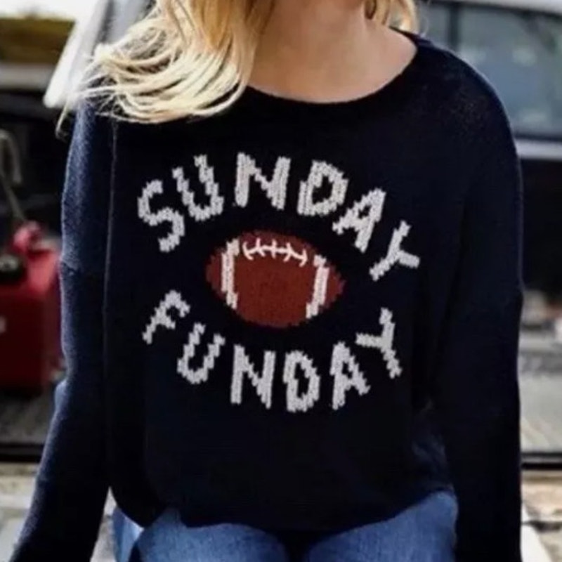 Wooden Ships Sunday Fun Day Football Sweater Size S M Navy Academia Preppy